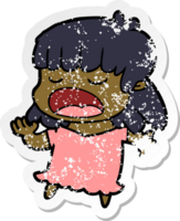 distressed sticker of a cartoon woman talking loudly png