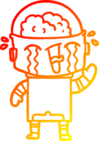 warm gradient line drawing of a cartoon crying robot waving png