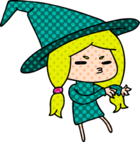 cartoon illustration of a cute witch kawaii girl png