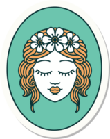 tattoo style sticker of a maiden with eyes closed png