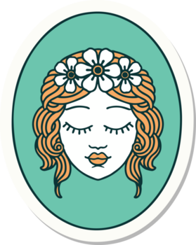 tattoo style sticker of a maiden with eyes closed png