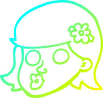 cold gradient line drawing of a cartoon face of a girl png