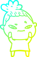 cold gradient line drawing of a cartoon woman png