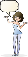 Cartoon-Frau im Cocktailkleid mit Sprechblase png