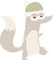 flat color illustration of a cartoon little wolf wearing hat png