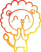 warm gradient line drawing of a laughing lion cartoon png