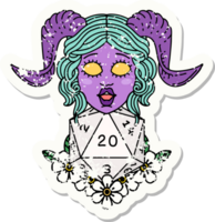 grunge sticker of a tiefling with natural twenty dice roll png