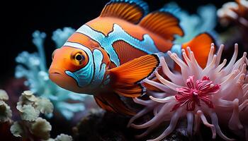 ai generado vibrante payaso pescado nadando en vistoso coral arrecife submarino generado por ai foto
