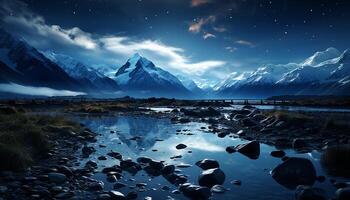 ai generado majestuoso montaña pico refleja tranquilo azul cielo en naturaleza belleza generado por ai foto