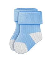 3d realistic vector icon illustration. Baby boy blue socks. Isolated on white background.