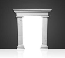 Square white stone antique greek arch portal on gray wall. vector