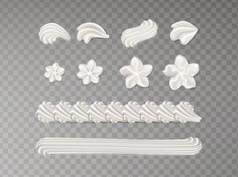 3d realistic vector icon set. Baker cream. Collection of whip cream piping frame patterns.