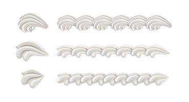 3d realistic vector icon set. Baker cream. Whip cream pattern frame. Isolated on white background.