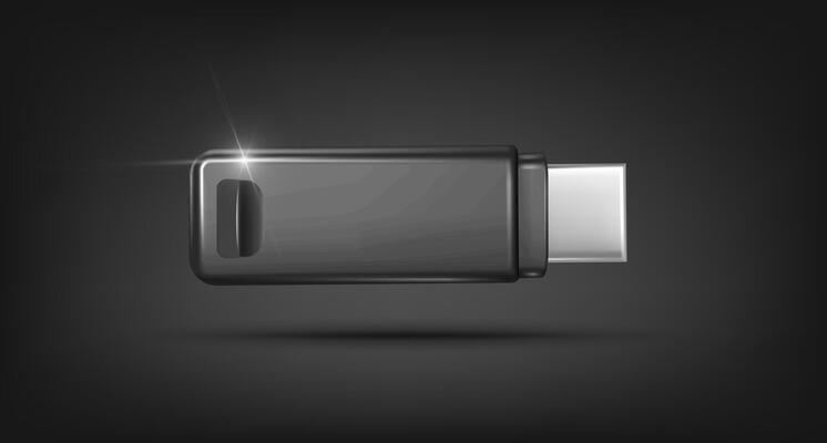 3d realistic vector icon. Black usb flash drive mock up.