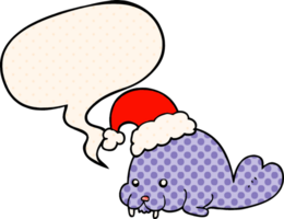 desenho animado Natal morsa com discurso bolha dentro quadrinho livro estilo png