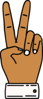 retro tatuering stil fred symbol två finger hand gest png