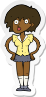 sticker of a cartoon surprised woman with hands on hips png