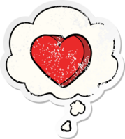 cartoon love heart with thought bubble as a distressed worn sticker png