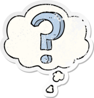 cartoon question mark with thought bubble as a distressed worn sticker png