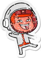 distressed sticker of a cartoon happy space man png