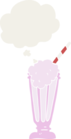 cartoon milkshake with thought bubble in retro style png