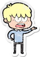 distressed sticker of a worried cartoon boy png