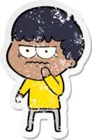 distressed sticker of a cartoon annoyed man png