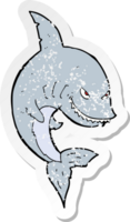 retro distressed sticker of a funny cartoon shark png