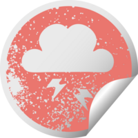 distressed circular peeling sticker symbol of a thunder cloud png