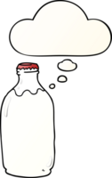 botella de leche de dibujos animados y burbuja de pensamiento en estilo degradado suave png