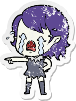 vinheta angustiada de uma garota vampira chorando de desenho animado png