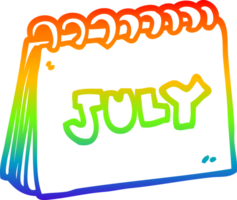 rainbow gradient line drawing cartoon calendar showing month of july png