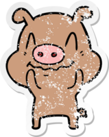 autocollant en détresse d'un cochon de dessin animé nerveux png