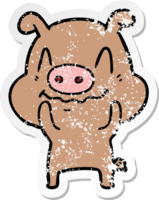 distressed sticker of a nervous cartoon pig png