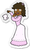 sticker of a cartoon victorian woman dropping handkerchief png