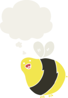 cartoon bee and thought bubble in retro style png