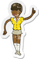 retro distressed sticker of a cartoon pretty girl asking question png