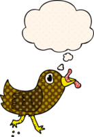 pájaro de dibujos animados con gusano y burbuja de pensamiento al estilo de las historietas png