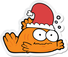 autocollant d'un poisson rouge de dessin animé portant un chapeau de Noël png