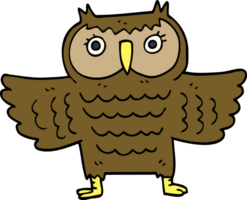cartoon doodle owl with flapping wings png