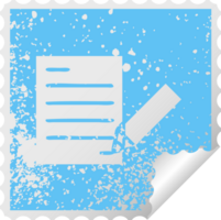 distressed square peeling sticker symbol of writing a document png