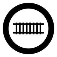 Railway track railroad path rail train subway metro tram transportation concept icon in circle round black color vector illustration image solid outline style