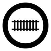 Railway track railroad path rail train subway metro tram transportation concept icon in circle round black color vector illustration image solid outline style