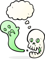 cartoon spooky skull with thought bubble png