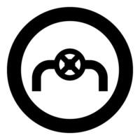 Pipe with valve pipeline with fitting tap flow control industry system icon in circle round black color vector illustration image solid outline style