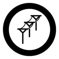 Power line electric pole electric power transmission concept high voltage wire row of pillars with cable icon in circle round black color vector illustration image solid outline style