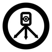 Theodolite survey equipment for measurements on tripod geodetic device tacheometer research level instrument geodesy tool icon in circle round black color vector illustration image solid outline style