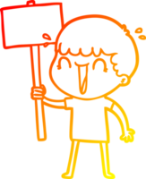 desenho de linha de gradiente quente homem de desenho animado rindo acenando cartaz png