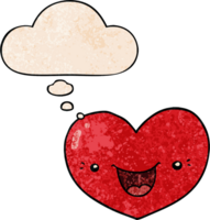 personnage de coeur d'amour de dessin animé et bulle de pensée dans le style de motif de texture grunge png