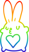 rainbow gradient line drawing cute cartoon rabbit with love heart png